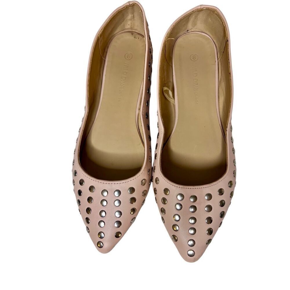 Wild Diva Blush pink Studded Pointed Toe Ballet Flats Women’s Shoes Size 8 - Picture 7 of 10